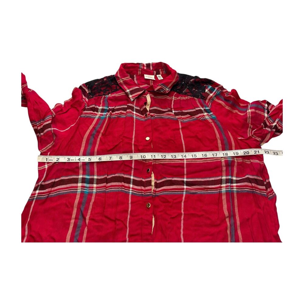 Rafaella Weekend Shirt Women's XL Red Plaid Lace Detail Long Sleeve Button-Up - Picture 4 of 6